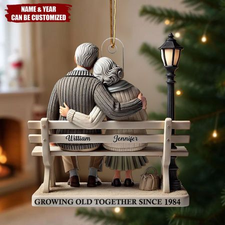 Old Couple Sitting On Bench At The Park - Personalized Acrylic Christmas Ornament